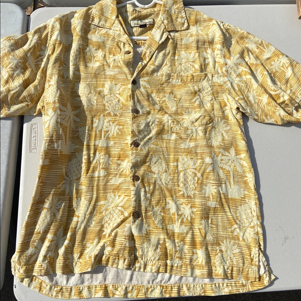 TOMMY BAHAMA SILK TROPICAL PALM TREE 🌴 SHIRT MENS MED - BEACH BUTTON UP -